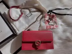 GUCCI チェーンウォレット ショルダーバッグ インターロッキングG レッド