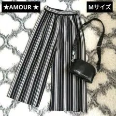 ★AMOUR★ブラック/ホワイトストライプ ワイドパンツ/Mサイズ