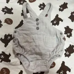 グレー コットン サスペンダー付きロンパース 60