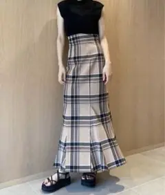 snidel ハイウエストタイトヘムフレアチェックスカート　BEG 1