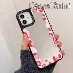 ピンクレッド iPhone13mini ケース 背面ミラーカバー レオパード柄i