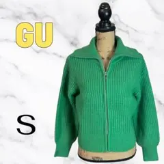 美品✨【GU】パフィータッチジップニットブルゾン　ポロ襟風　ハイネック　厚手　S