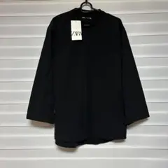 ザラ zara テクニカル素材 ポケットシャツ 九分袖 ブラック S