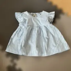 水色ストライプフリル袖ブラウス 100cm