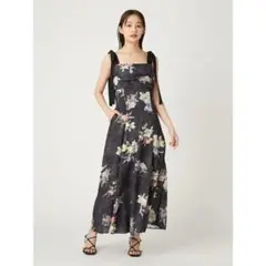 ショルダーリボンフラワーワンピース （BLK）　0