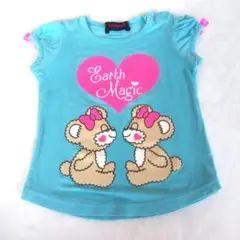 EARTH MAGIC　 水色　クマ　Tシャツ　 90　アースマジック　リボン