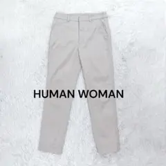 ヒューマンウーマン♡サテンストレッチパンツ SS グレージュ アンクル丈 微光沢