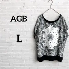 海外古着‼︎AGB 【L】白.黒半袖トップス花柄ドットチュニック