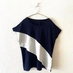 ☆【ビブレ】Tシシャツ カットソー フレンチスリーブ 斜めラインデザイン LL