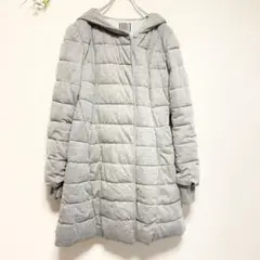 ピーチジョン【M】フーテッドロング丈キルティングジャケット グレー 体型カバー