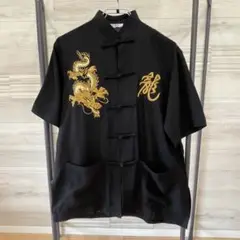 EASTERN 90s 龍刺繍 カンフーシャツ 黒 【size M】