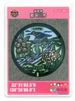 ヤマモモと筑紫シャクナゲ、カワセミ 福岡県那珂川市Aのマンホールカード（初版）