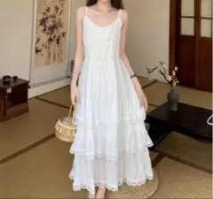 新品未使用！ キャミ ワンピース レース ティアード 韓国 可愛い