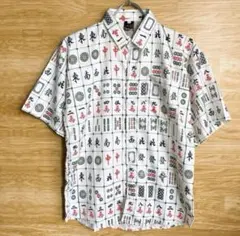 新品　メンズ　 麻雀牌　アロハシャツ　総柄　 半袖　M