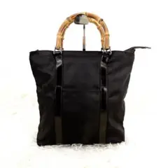 【美品】GUCCI グッチ バンブー トート ナイロン エナメルレザー
