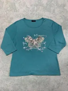 nini lack Tシャツ ブルー 蝶々