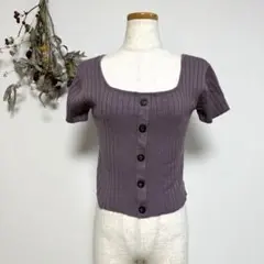 GRL グレイル　フロントボタンリブニットトップス