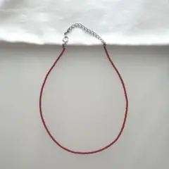 ワントーンビーズネックレス　チョーカー　レッド　ハンドメイド