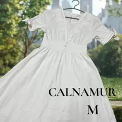 CALNAMUR 半袖 ホワイト ロングワンピース M コットン 麻