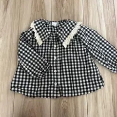 futafutaチェック柄レース襟シャツ 80cm