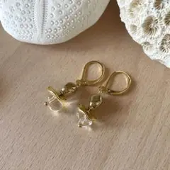 クリスタル(水晶)×ゴールドメタルビーズ 天然石ピアス サージカルステンレス