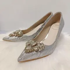 RH ハイヒール パンプス シルバー ビジュー付き ポインテッドトゥ 22.0