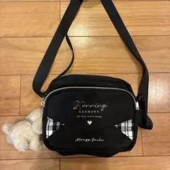 ブラック ショルダーバッグ チェック柄ポケット