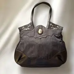 貴婦人　トートバッグ　カメオ　刺繍付き　クラシカルハンドバッグ