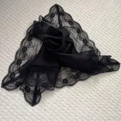 黒の大判レースハンカチ フラワー刺繍