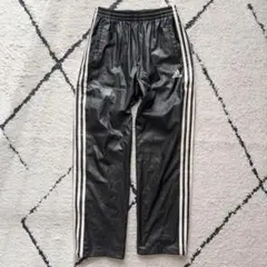 00s adidas トラックパンツ ワイドストレート フェイクレザー風加工　S