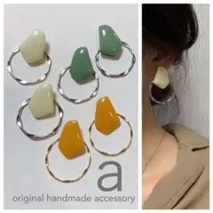 2048-3 2way ホワイト☺︎変形ペンタゴンのピアス×フープ☺︎