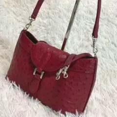 D72美品◆オーストリッチ/本革 希少カラー/2way◆ハンドバッグ/ショルダー
