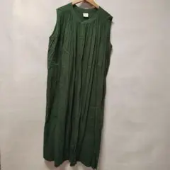 URBAN RESEARCH DOORSノースリーブプリーツ緑布帛ワンピースF