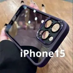 【大人気】iPhoneケース　カバ15 パープル 透明　紫　韓国 シンプル