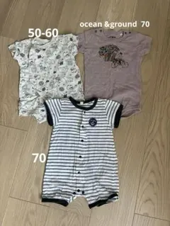ベビー服　半袖ロンパース　３枚セット　50-60センチ　70センチ