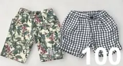 エフオーキッズ ボタニカル柄 チェック ハーフパンツ ショートパンツ 綿100