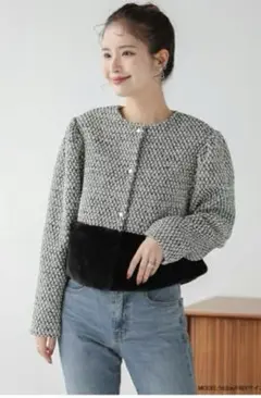 【Fit more】ドッキングファーツイードジャケット【新品・未使用】