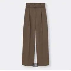 ベルト付き　ハイウエストタックパンツ　茶色　ブラウン