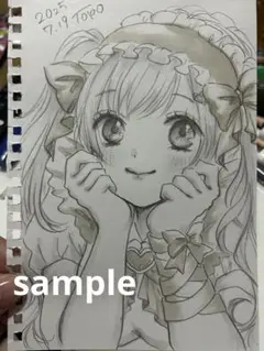 ロリータの女の子　オリジナル手描きイラスト鉛筆原画