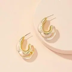 クリアドロップ フープピアス 透明 シンプル パーティ ゴールド