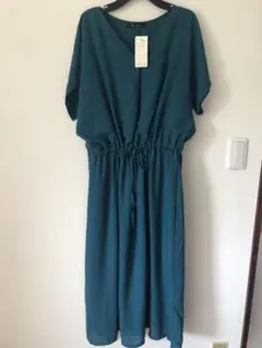 Ste.Anne グリーン Vネック ロングワンピース LL
