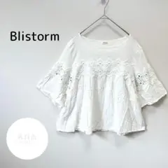 Blistorm レース ブラウス M 白系 麻混 フレアスリーブ ナチュラル