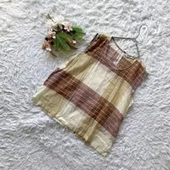 ✨良品✨ (F) ノースリーブシャツ 透け感 インド綿 スリット さらさら生地