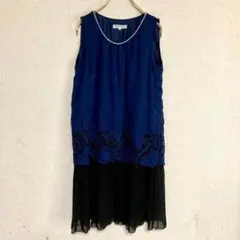 groveグローブ/パール付きノースリーブワンピース レースプリーツ黒ネイビー