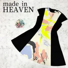 ♡美品♡メイドインヘブン＊ペイント柄 切替 フレンチスリーブ 半袖ワンピース