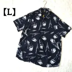 DENIM & FLOWER 半袖シャツ メンズ　黒×白　フラワー柄