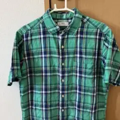 UNIQLO 半袖チェックシャツ グリーン系　Ｌサイズ