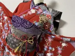 正絹振袖10点フルセット★吉祥紋様桜飛鶴★おまけ帯飾り付き