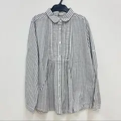 【新品タグ付き】グレーストライプブラウス シャツ LLサイズ