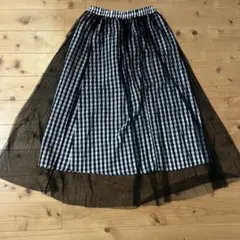 【美品】GRL グレイル　チェック柄チュールスカート M 黒/白